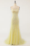 Yellow Mermaid Long Prom Dress with Appliques