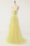 Yellow Spaghetti Straps Prom Dress