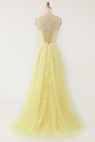 A-Line Purple Spaghetti Straps Long Prom Dress with Appliques