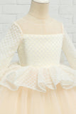 Apricot High-low Flower Girl Dress with Bow