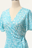 Summer Burgundy Print Wrap Casual Dress