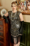 Golden Sequins 1920s Plus Size Dress with Fringes