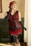 Red Sequin Plus Size 1920s Dress with Fringes
