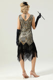 Sequins V-neck Glitter Fringe 1920s Dress