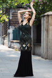 Black and Green 1920s Sequins Flapper Long Dress