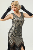 Women Gold 1920s Fringe Sequin Dress