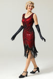 Red and Black Deep V Neck Flapper 1920s Dress