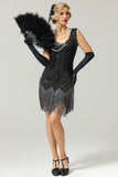 Black 1920s Sequined Flapper Dress