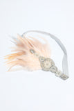 Blush 1920s Beaded Sequin Headband with Feather