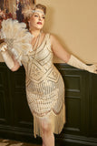 Apricot Sequin Fringes Plus Size 1920s Flapper Dress