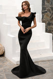 One Shoulder Mermaid Black Prom Dress