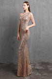Gold Mermaid One Shoulder Sequin Prom Dresses