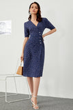 Navy Polka Dots Midi Summer Wrap Dress