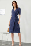 Navy Polka Dots Midi Summer Wrap Dress