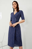 Navy Polka Dots Midi Summer Wrap Dress