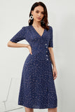 Navy Polka Dots Midi Summer Wrap Dress