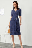 Navy Polka Dots Midi Summer Wrap Dress