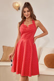 Halter Polka Dots Red 1950s Dress