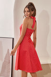 Halter Polka Dots Red 1950s Dress