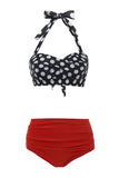 Black Green Leaves Two Pieces Bikini