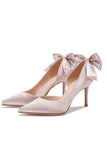 Satin Pumps Stiletto Heels with Bowknot