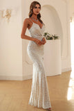 Silver Sequins Prom Dress with Slit