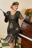 Plus Size 1920s Gatsby Sequin Fringed Paisley Flapper Dress