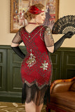 Plus Size 1920s Gatsby Sequin Fringed Paisley Flapper Dress