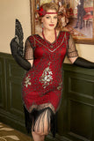 Plus Size 1920s Gatsby Sequin Fringed Paisley Flapper Dress