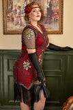 Plus Size 1920s Gatsby Sequin Fringed Paisley Flapper Dress