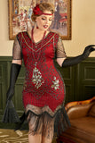 Plus Size 1920s Gatsby Sequin Fringed Paisley Flapper Dress