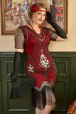 Plus Size 1920s Gatsby Sequin Fringed Paisley Flapper Dress
