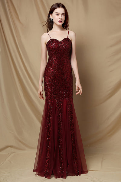 ZAPAKA Women Sequins Prom Dress Burgundy Spaghetti Straps Mermaid Party Dress, Burgundy / XS ZAPAKA Women Sequins Prom Dress Burgundy Spaghetti Straps Mermaid Party Dress, Burgundy / XS