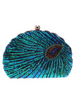 Peacock Green Beaded Shell Shaped Clutch