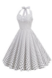 Halter Neck Blue Polka Dots Vintage Dress with Backless