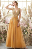 Deep V-neck Long Prom Dress with Appliques