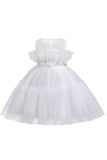 Blue A-line Tulle Flower Girl Dress with Bow