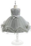 Grey Sleeveless Tulle Flower Girl Dress with Bowknot