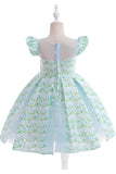 Pink Flower Printed Flower Girl Dress