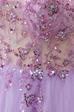 Purple Beaded Tulle Long Prom Dress