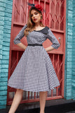 Swing Style V Neck Grid Vintage Dress