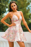 Pink Spaghetti Straps Short Homecoming Party Dress
