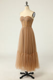 Khaki Polka Dots Corset Prom Dress