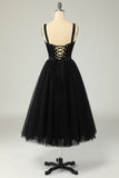 Sky Blue A Line Tulle Cocktail Dress with Lace Up Back
