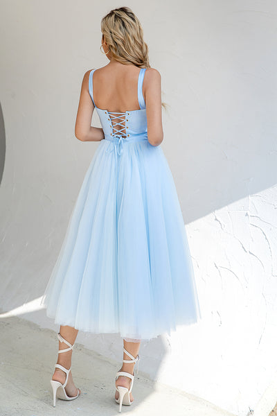 ZAPAKA Women Party Dress Sky Blue Tulle Sleeveless Cocktail