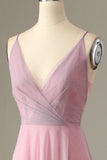 A Line Spaghetti Straps Grey Pink Bridesmaid Dress