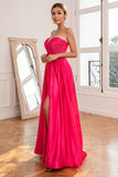 Fuchsia Strapless Prom Dress with Slit