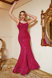 Hot Pink Sequin Mermaid Plus Size Evening Dress with Lac-up Back