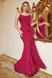 Hot Pink Sequin Mermaid Plus Size Evening Dress with Lac-up Back