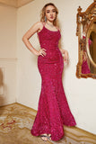 Hot Pink Sequin Mermaid Plus Size Evening Dress with Lac-up Back